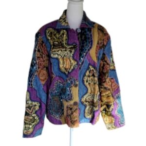 Vintage Anage Patchwork Artsy Animal Print Tapestry Jacket Cotton Silk Size XL